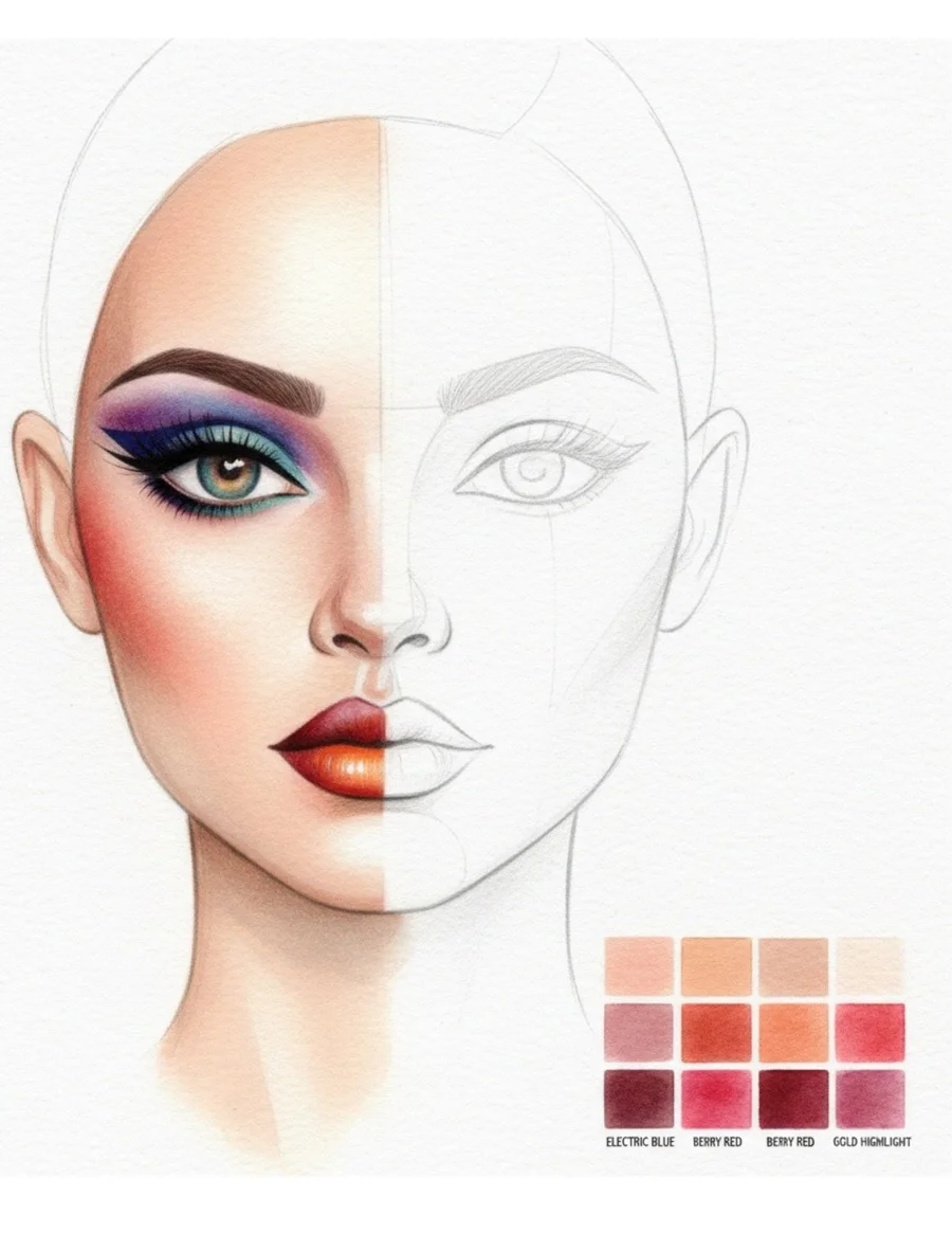 Face chart with pigment swatch studies