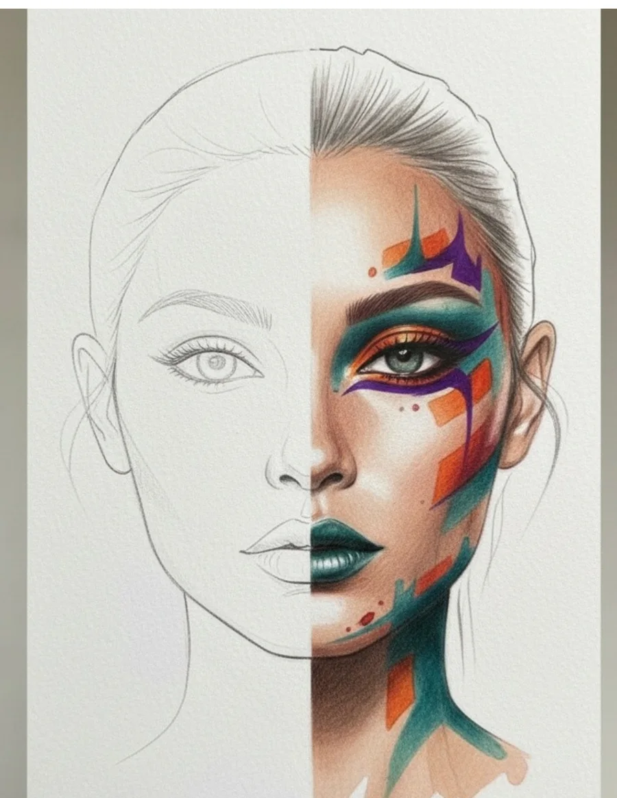 Watercolor split face chart